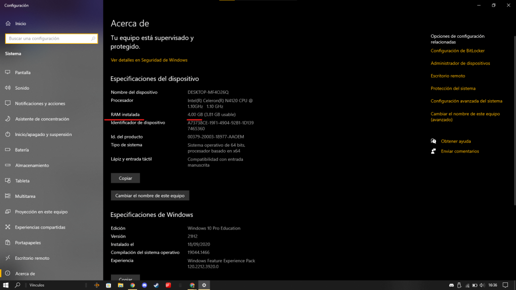 Enseño donde encontrar cuantos GB de RAM tienes en tu PC